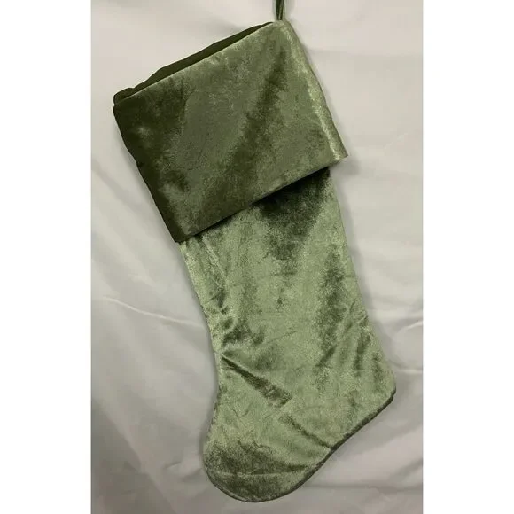 Christmas Stocking Tone on Tone Greens Floral Leaves Embroidery on Cuff - Picture 3 of 5